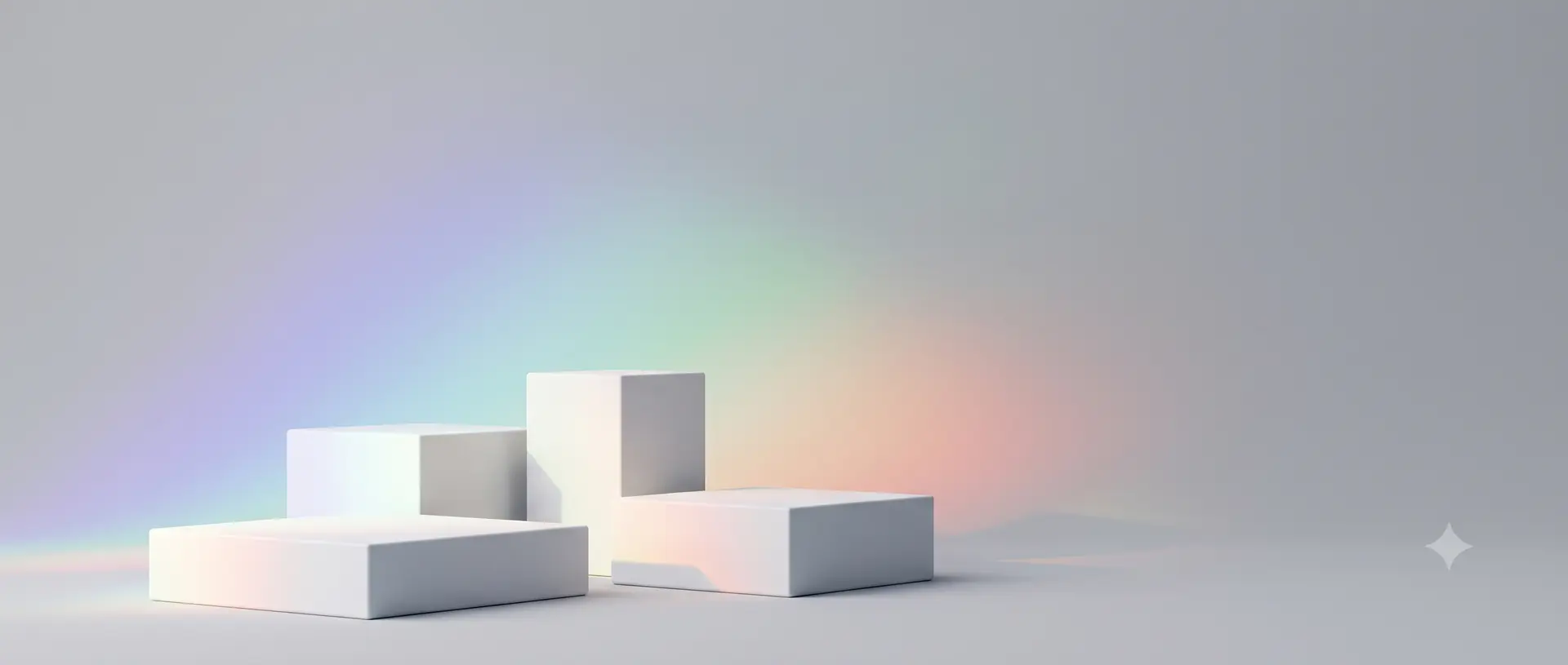 Energy Hygiene products — white display podiums with a soft prism light