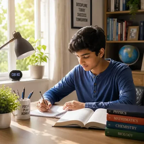 student at a study desk